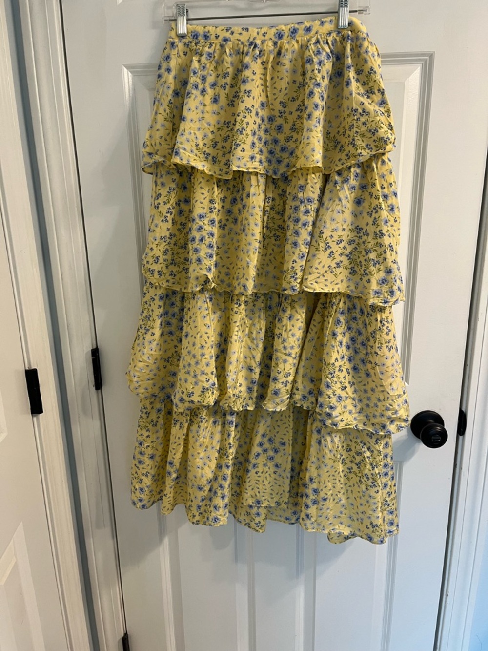 Abercrombie & Fitch Yellow Blue Floral Tiered Maxi Midi Skirt Size M - Picture 2 of 5